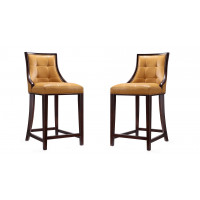 Manhattan Comfort 2-CS012-CL Fifth Ave 39.5 in. Camel and Dark Walnut Beech Wood Counter Height Bar Stool (Set of 2)